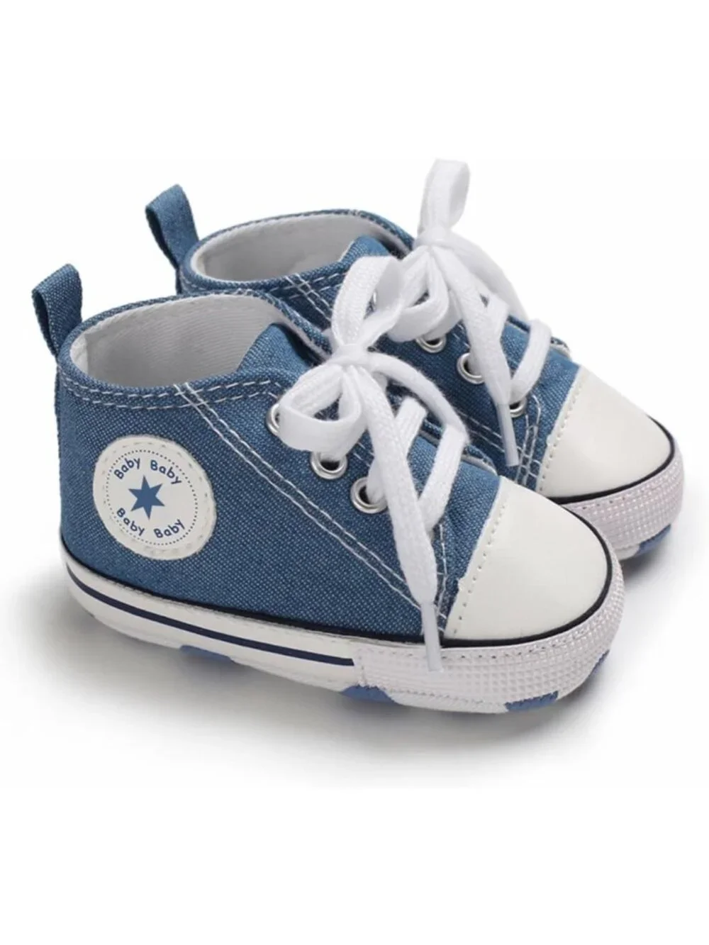 Unisex Infant High Top Sneakers, Non-Slip Canvas Denim First Walker Shoes